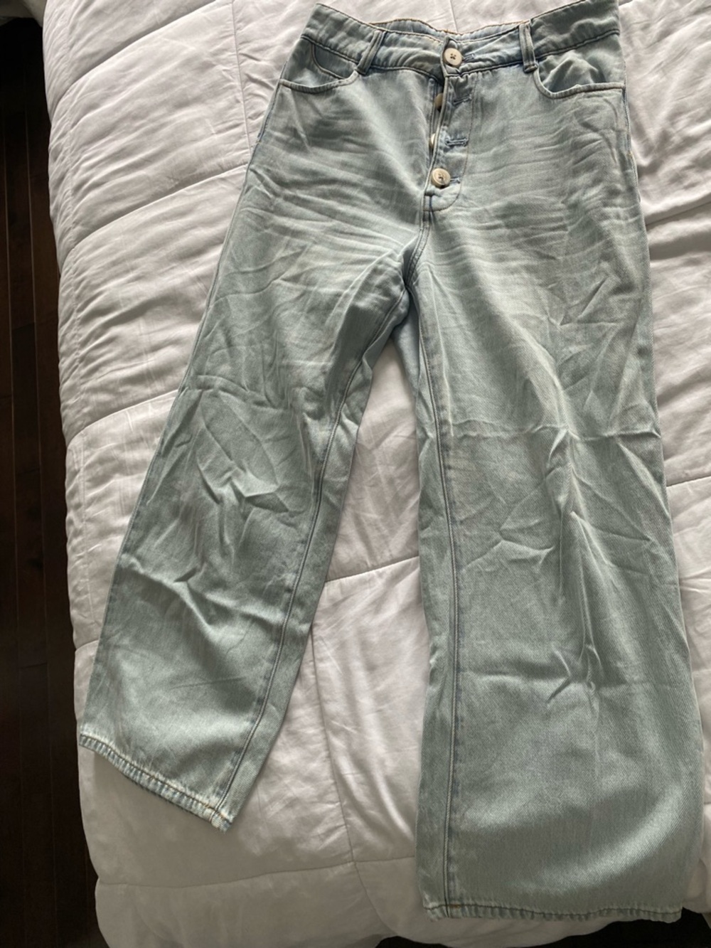 Zara Light Blue Denim Wide-Leg Cropped Jeans